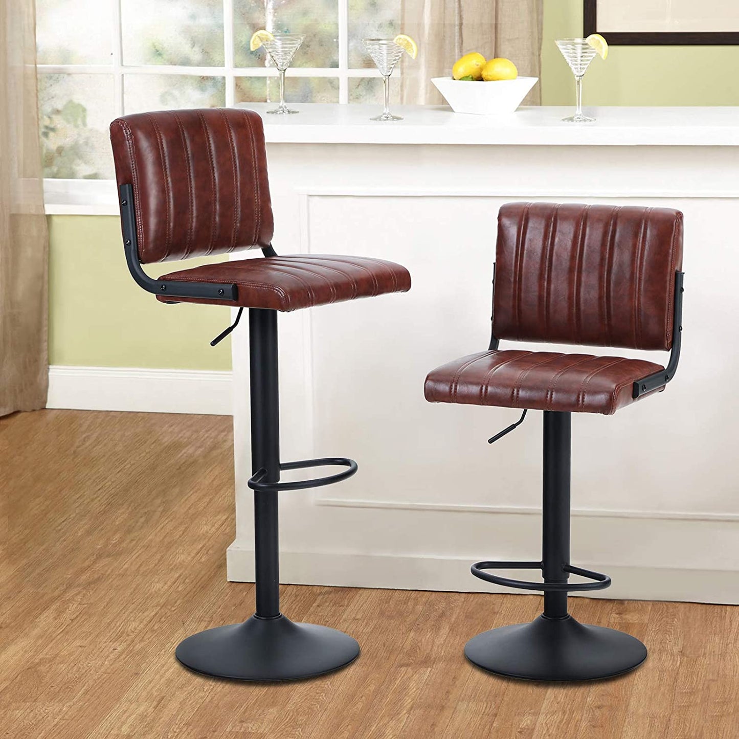 Bar Chair Kitchen Island Water Resistant Faux Leatherette , 300 LBS Capacity, Black