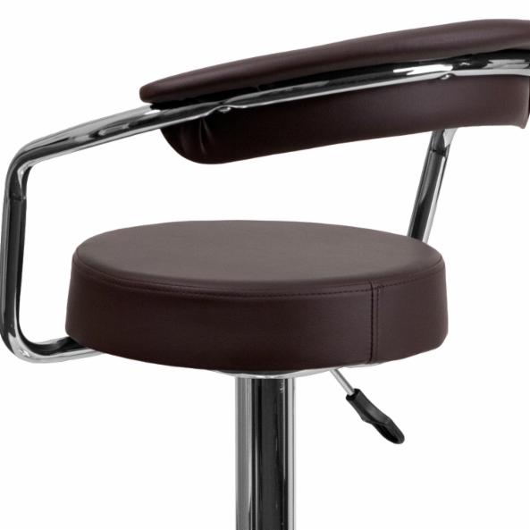 Bar Chairs: Adjustable Vinyl Bar Stool with Chrome Arms & Base