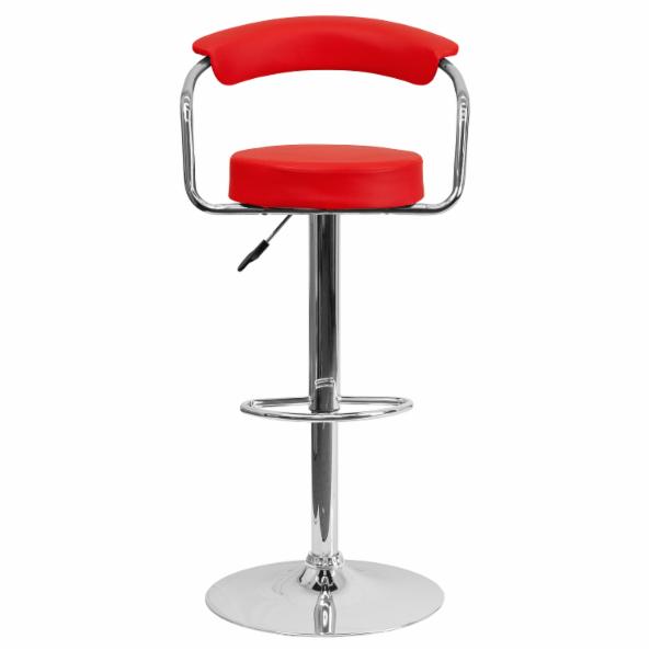 Bar Chairs: Adjustable Vinyl Bar Stool with Chrome Arms & Base