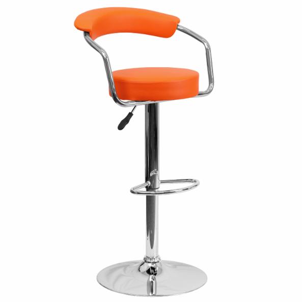 Bar Chairs: Adjustable Vinyl Bar Stool with Chrome Arms & Base