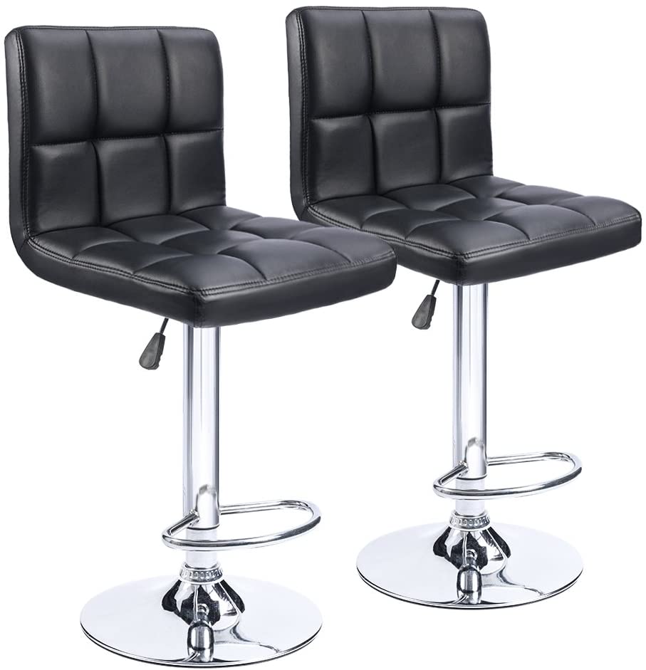 Bar Stool: Armless Hydraulic Kitchen Counter Back Set of 2(Black)