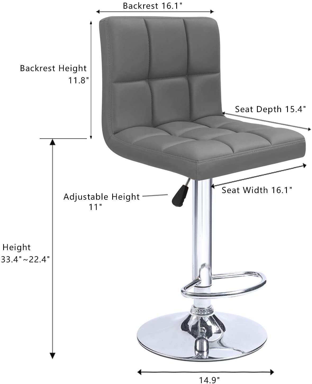 Bar Stool: Armless Hydraulic Kitchen Counter Back Set of 2(Black)