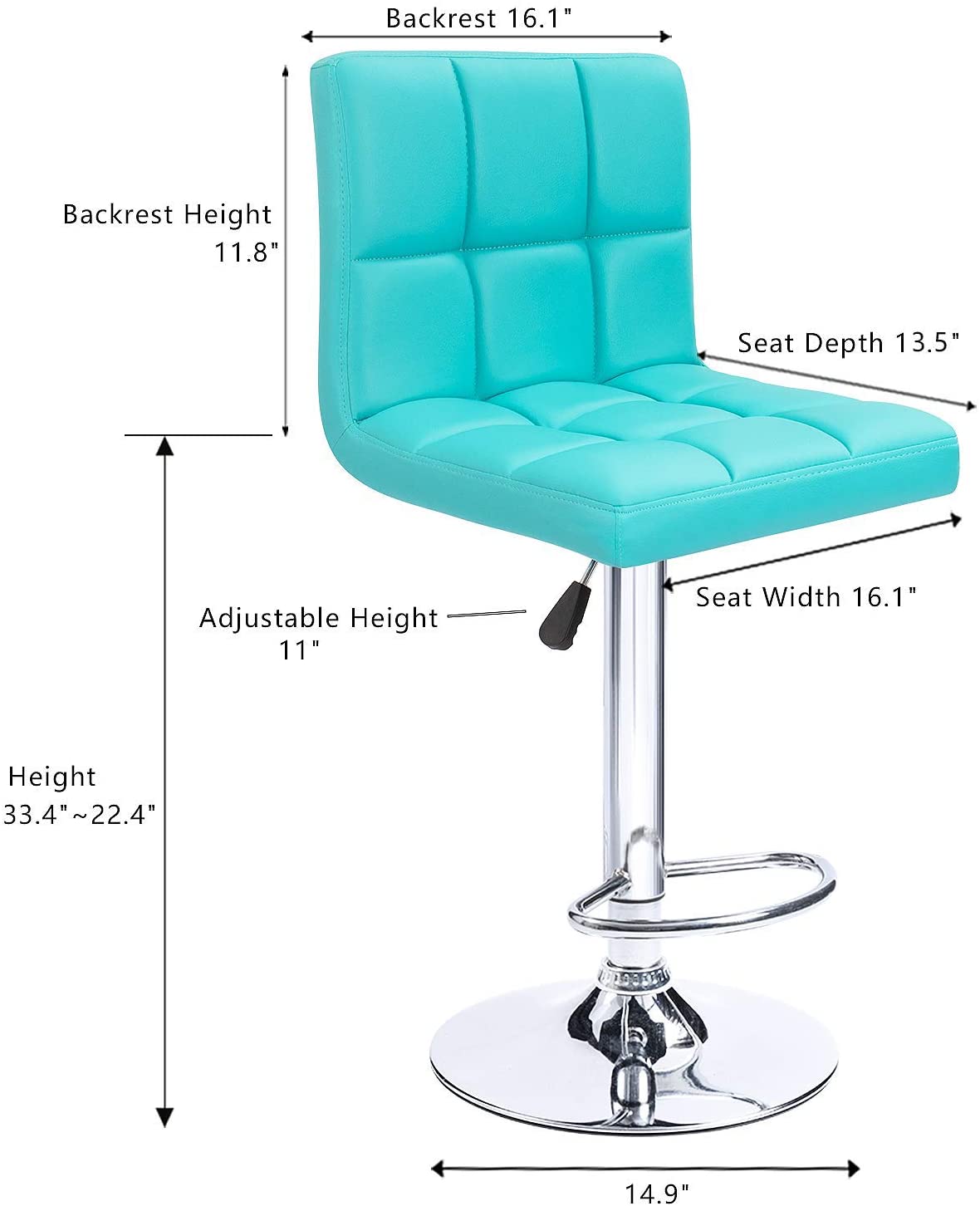 Bar Stool: Armless Hydraulic Kitchen Counter Back Set of 2(Black)