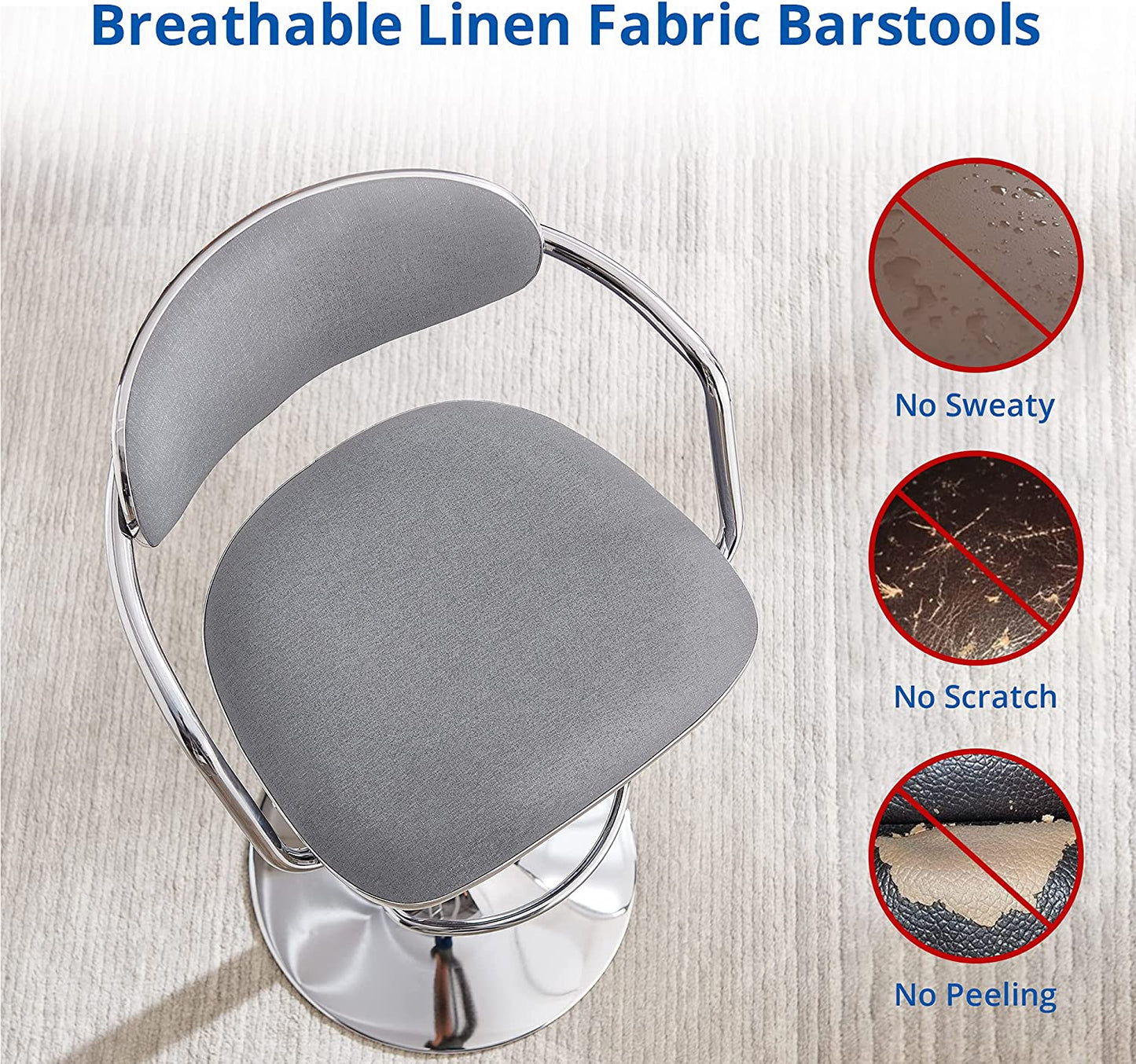 Bar Stool: Fabric Metal Bar Chairs for Kitchen Counter (Grey)
