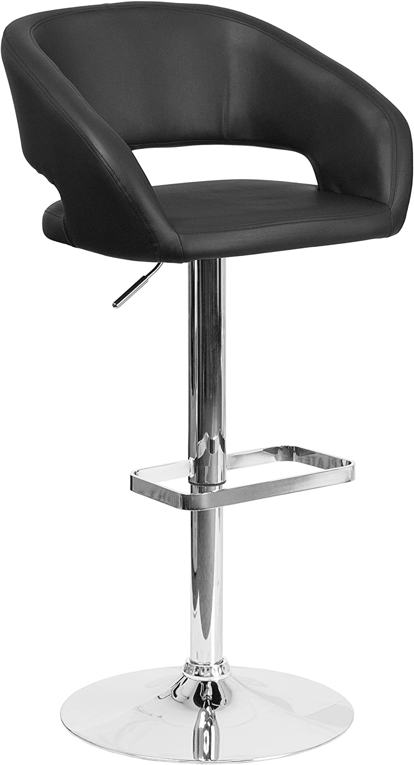 Bar Stool: Height Barstool with Rounded Mid-Back and Chrome Base