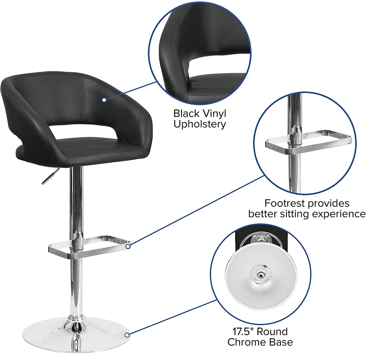 Bar Stool: Height Barstool with Rounded Mid-Back and Chrome Base
