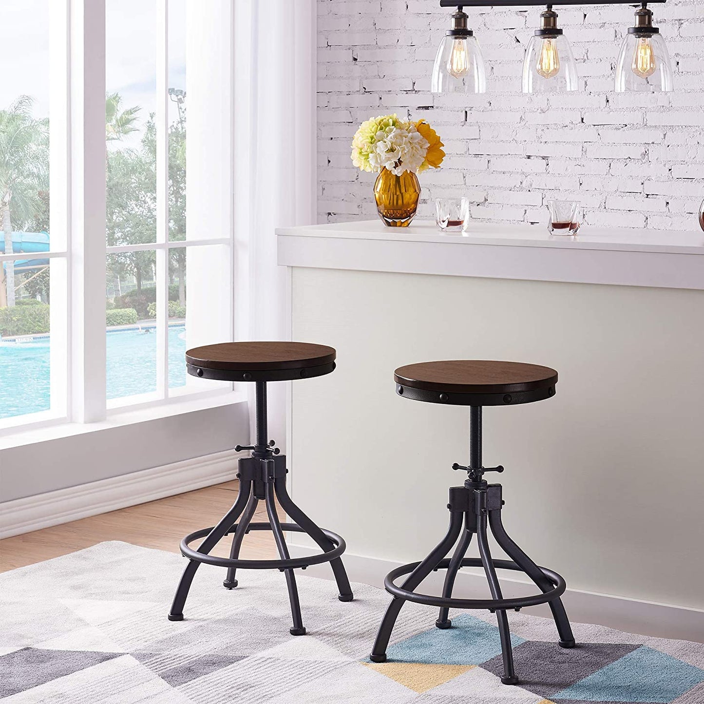 Bar Stool: Metal Bar Stools for Kitchen Dining Counter,Rustic Brown
