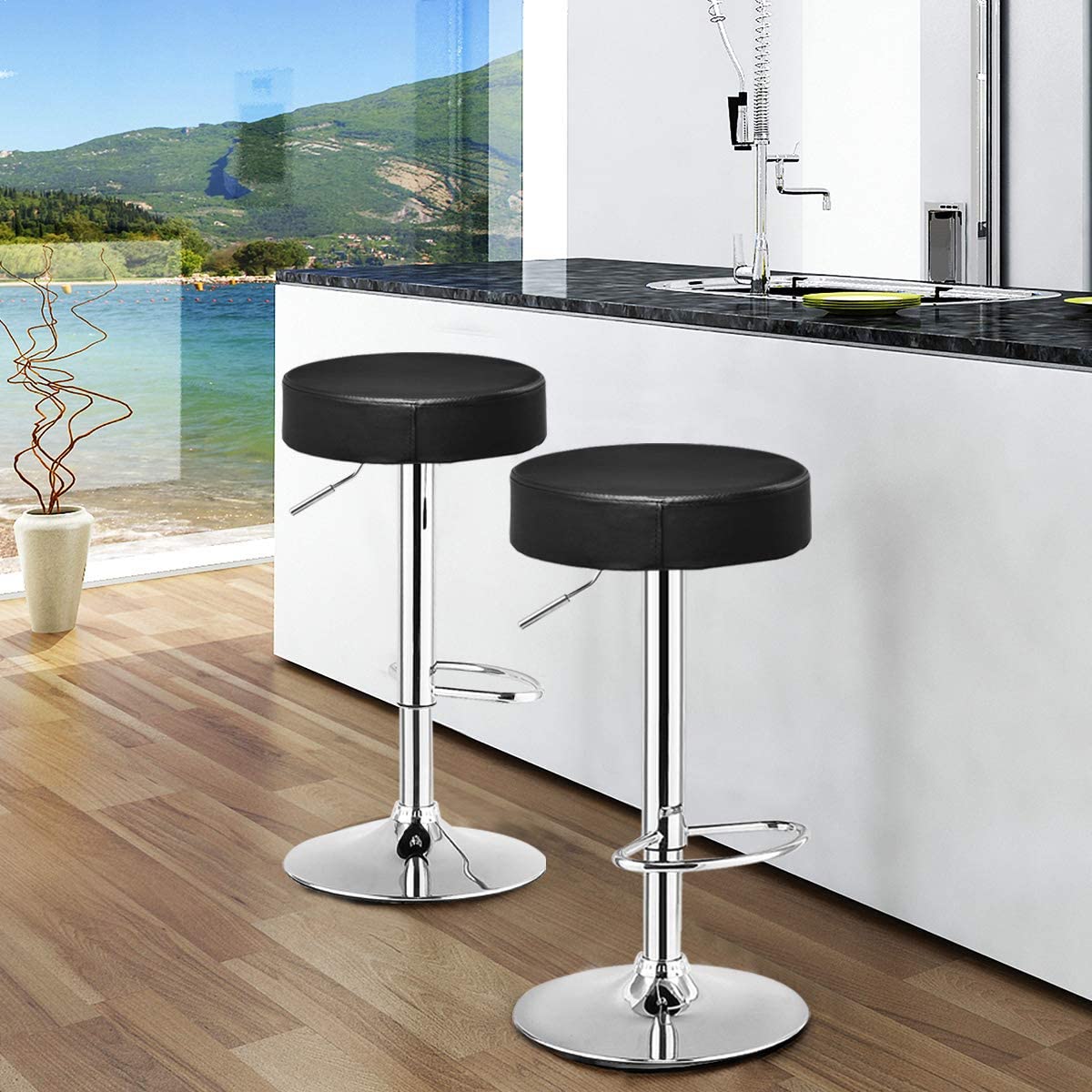 Bar Stool Metal Frame for Kitchen Dining Living Bistro Pub (Black, 1 pc)