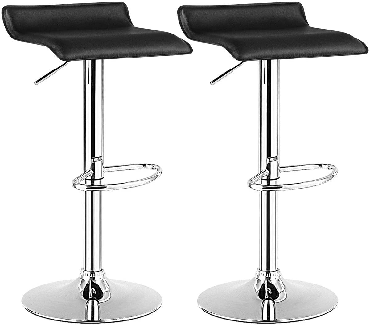 Bar Stool Modern Design Chrome Hydraulic PU Leatherette Backless Barstools (Black, Set of 2)