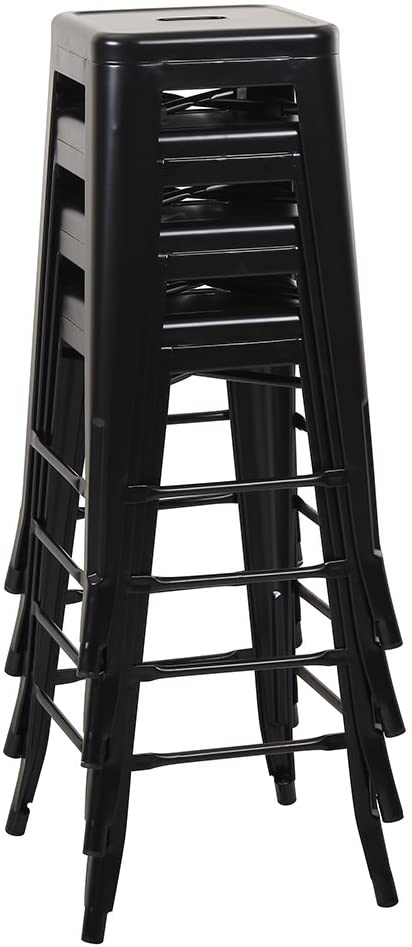 Bar Stool Outdoor Stackable Bar Stools with Square Seat, 30 Inches, Black