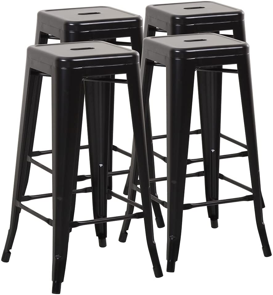 Bar Stool Outdoor Stackable Bar Stools with Square Seat, 30 Inches, Black