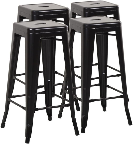 Bar Stool Outdoor Stackable Bar Stools with Square Seat, 30 Inches, Black