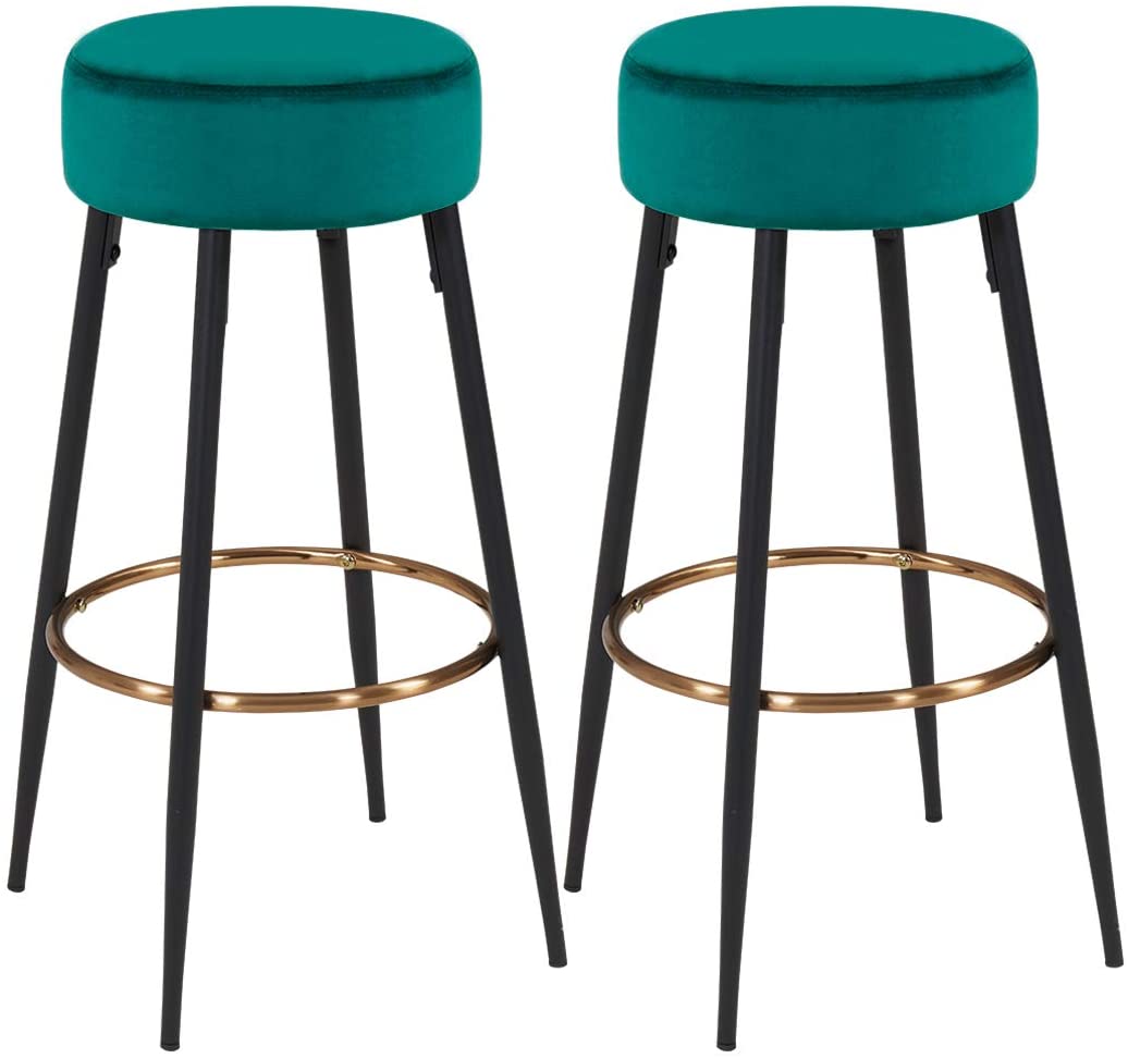 Bar Stool: Round Dining Chair Height for Coffee Shop, Bar, Home Balcony(2pcs, Atrovirens)