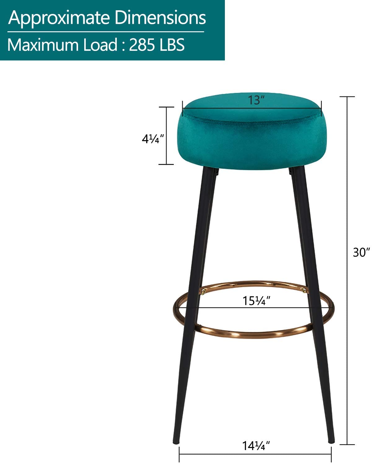 Bar Stool: Round Dining Chair Height for Coffee Shop, Bar, Home Balcony(2pcs, Atrovirens)