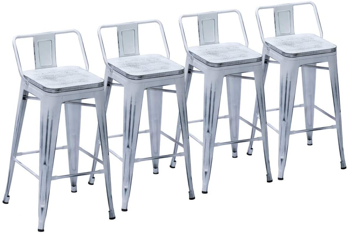 Bar Stool: Set of 4 Counter Bar Stools with Wood Top Low Back Matte Black