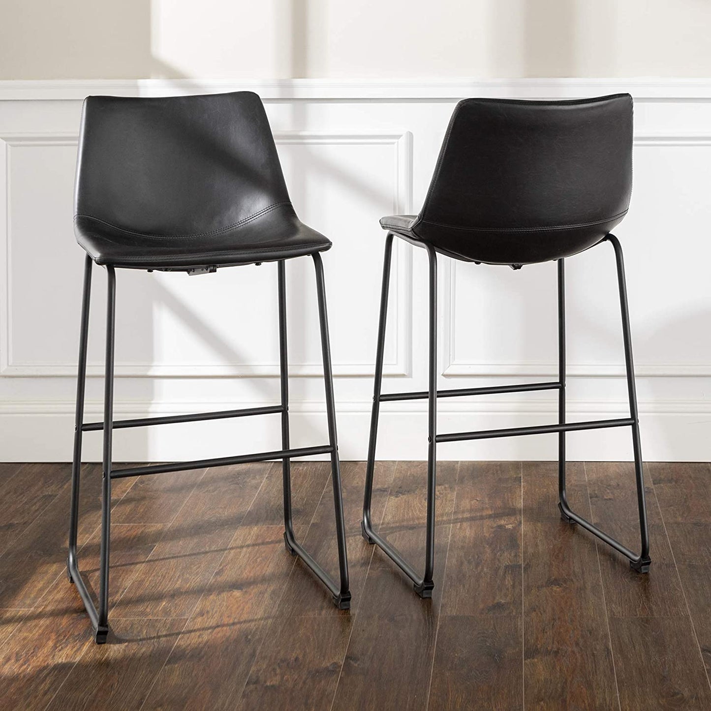 Bar Stool: Urban Industrial Faux Leatherette Armless Bar Chairs, Set of 2