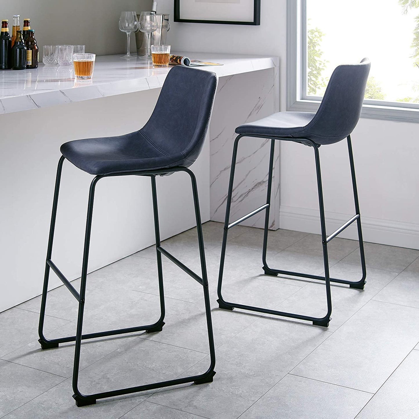 Bar Stool: Urban Industrial Faux Leatherette Armless Bar Chairs, Set of 2