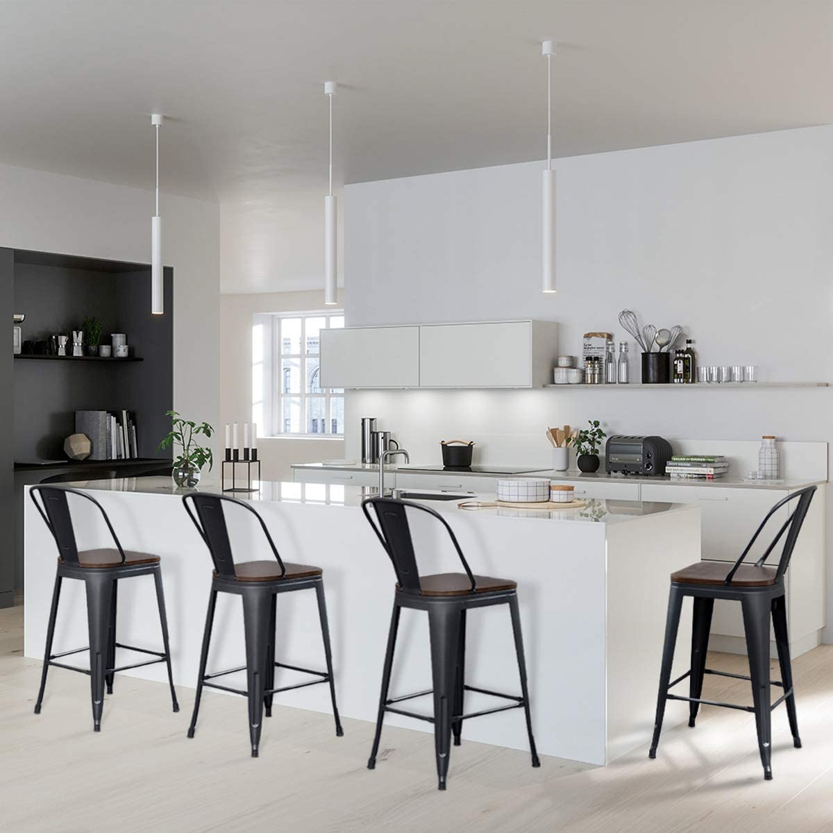 Bar Stools: High Back Bar Chairs 24 Inch Matte Black