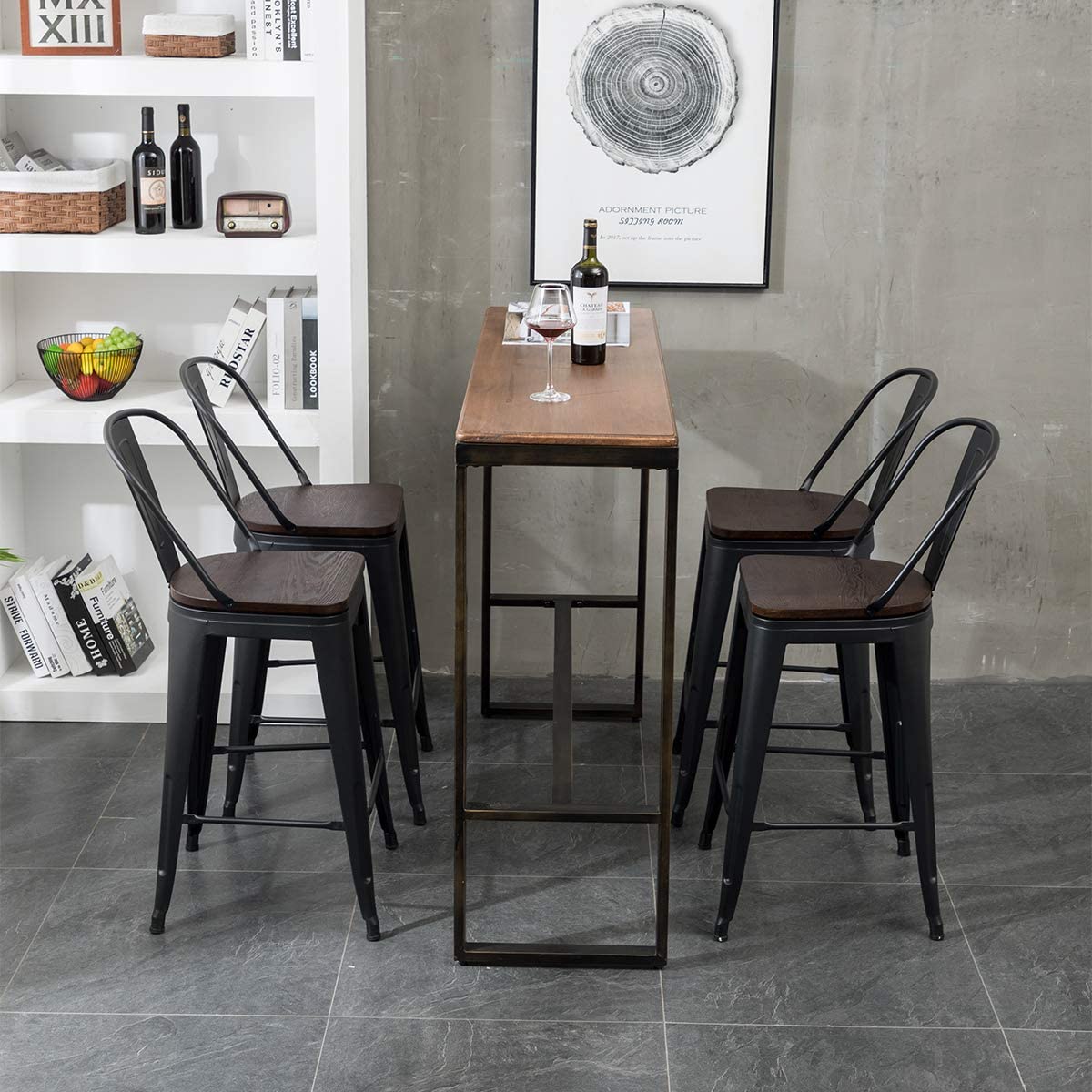 Bar Stools: High Back Bar Chairs 24 Inch Matte Black