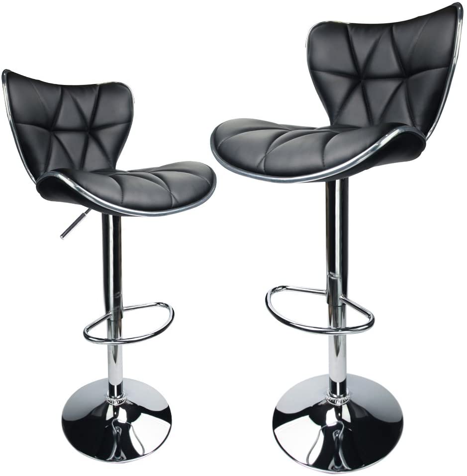 Bar Stools: PU Leatherette Padded with Back, Set of 2 ( Black )