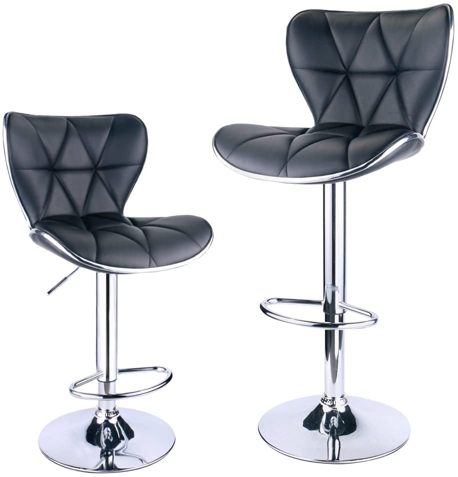 Bar Stools: PU Leatherette Padded with Back, Set of 2 ( Black )