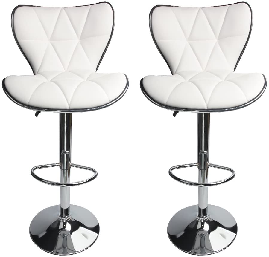 Bar Stools: PU Leatherette Padded with Back, Set of 2 ( Black )