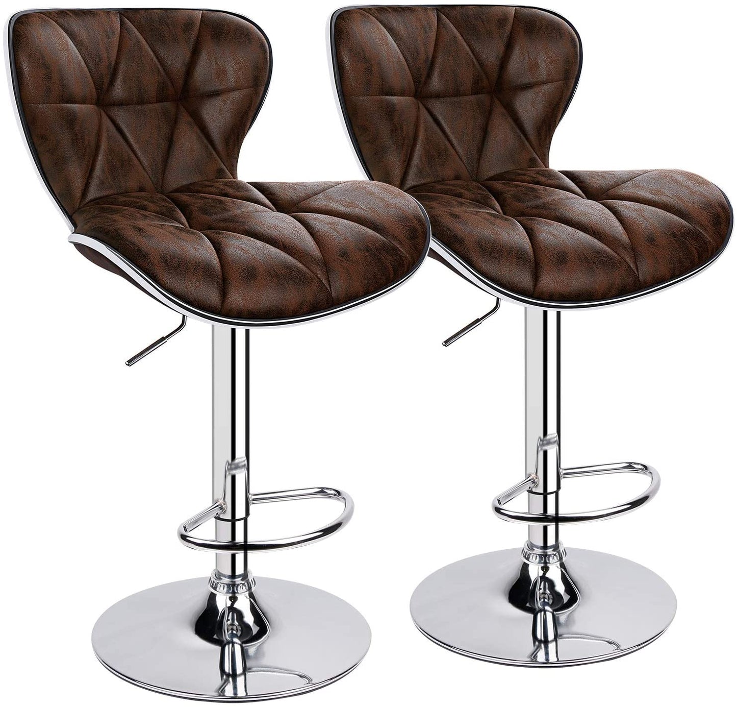 Bar Stools: PU Leatherette Padded with Back, Set of 2 ( Black )