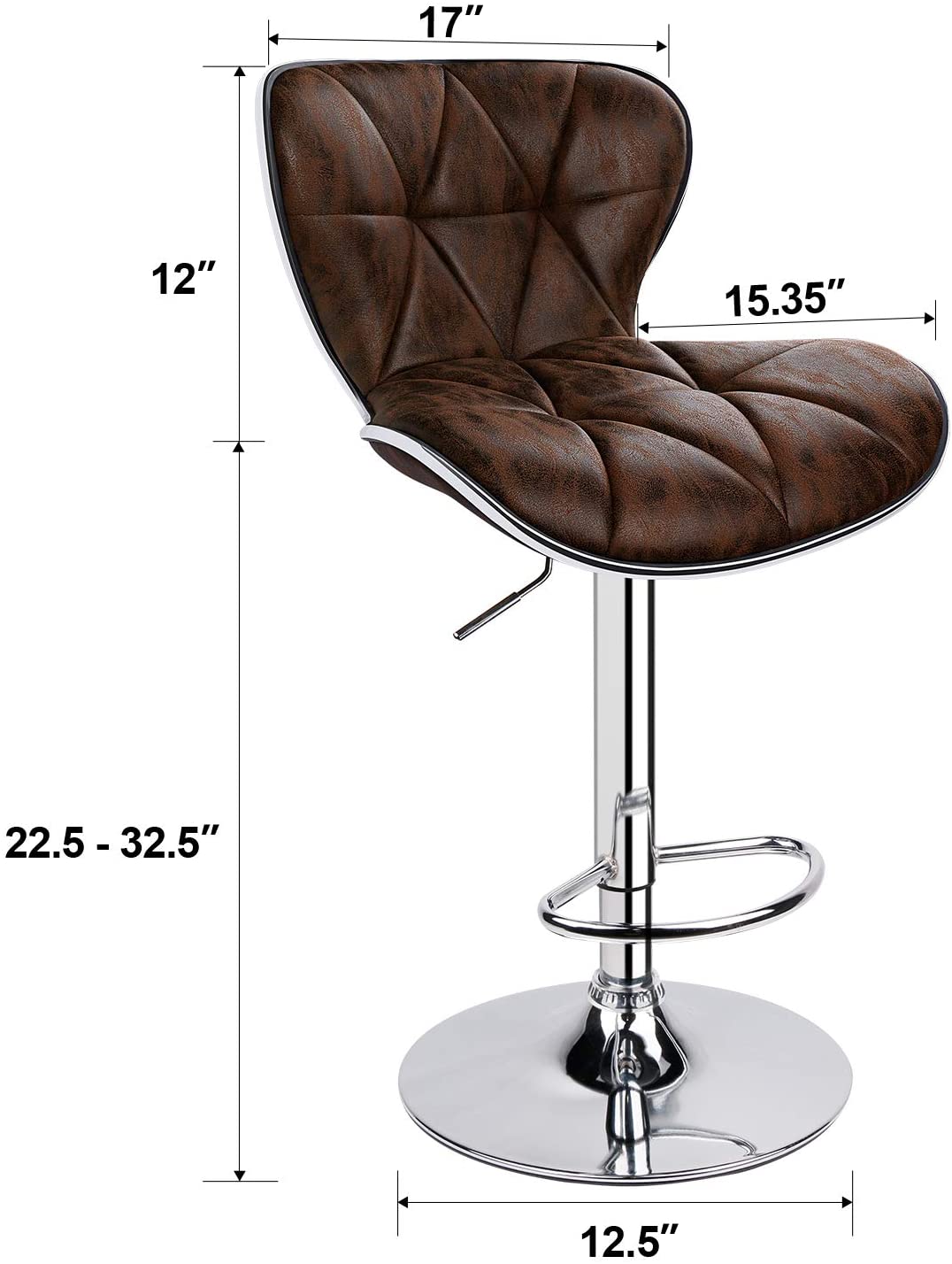Bar Stools: PU Leatherette Padded with Back, Set of 2 ( Black )