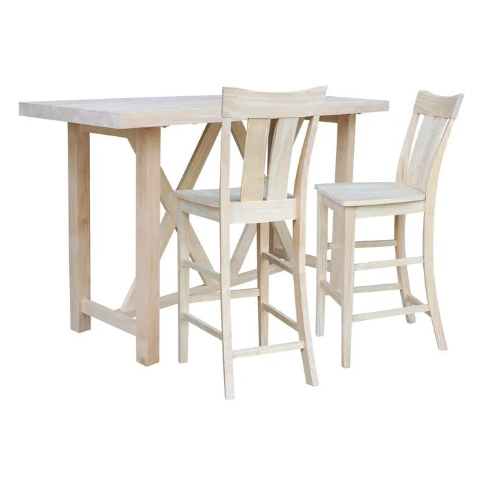 Bar Table Set: 2 - Person Bar Height Solid Wood Bar Table Set