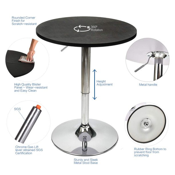 Bar Table Set: 3-Piece Adjustable Height Pub Set