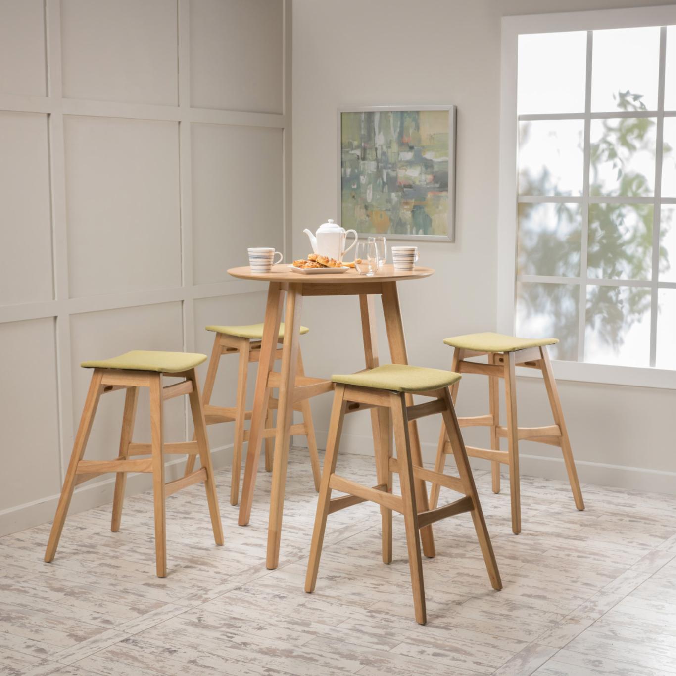 Bar Table Set: Circular 5 Piece Wood Bar Height Pub Set
