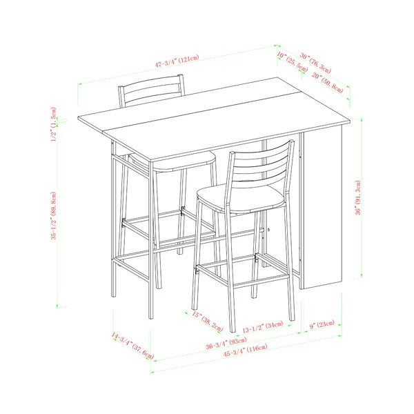 Bar Table Set: Counter Height Drop Leaf Pub Set
