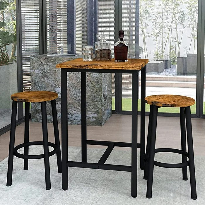 Bar Table Set: Square Rustic Brown Bar Table Set