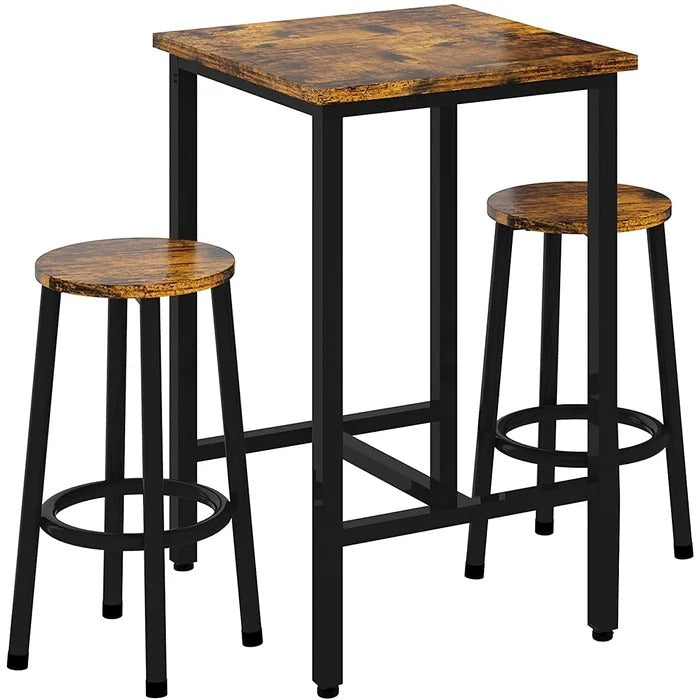 Bar Table Set: Square Rustic Brown Bar Table Set