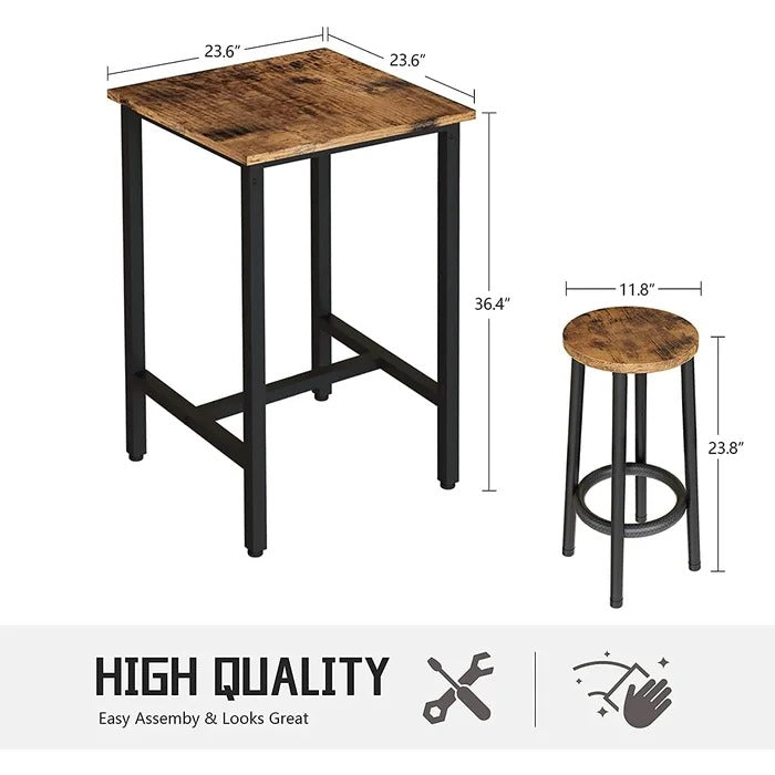 Bar Table Set: Square Rustic Brown Bar Table Set
