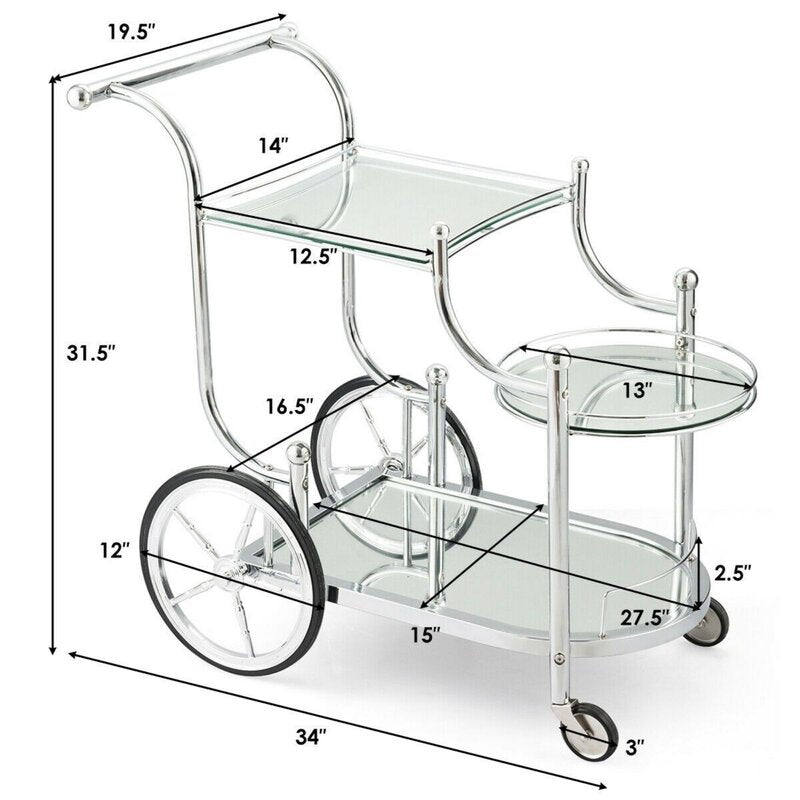 Bar Trolley: 4 Wheels Silver Bar Trolley