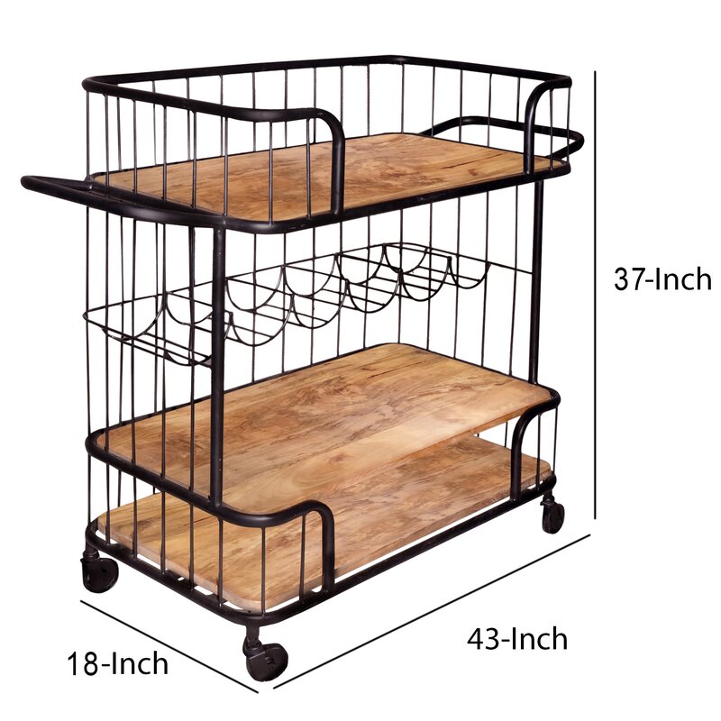 Bar Trolley : Rectangular Solid Wood Bar Trolley
