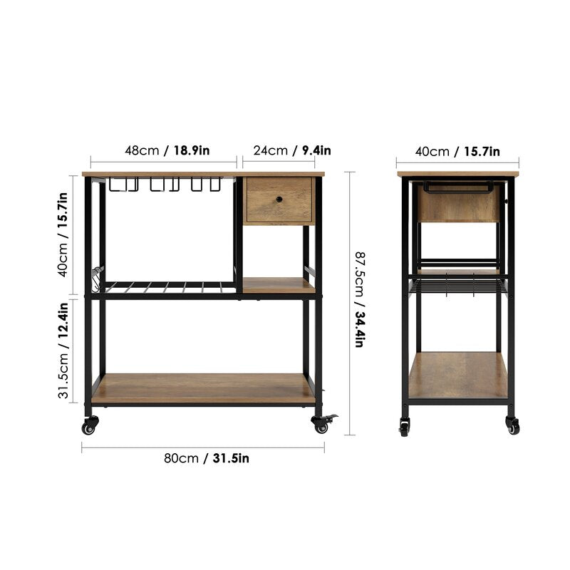 Bar Trolley : Rustic Brown Bar Trolley