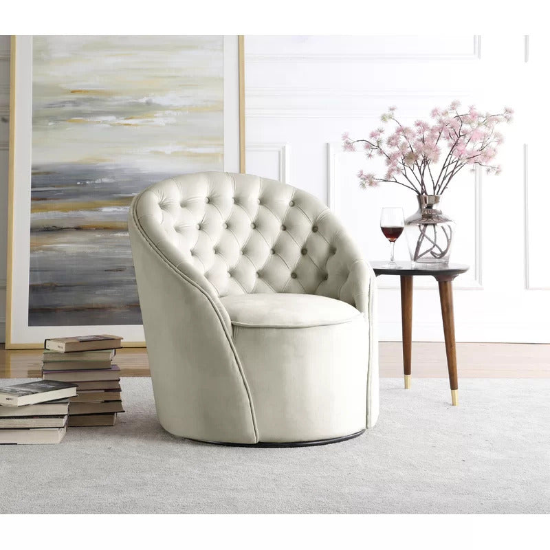 Barrel Chair: 30'' Wide Tufted Velvet Swivel Barrel Chair