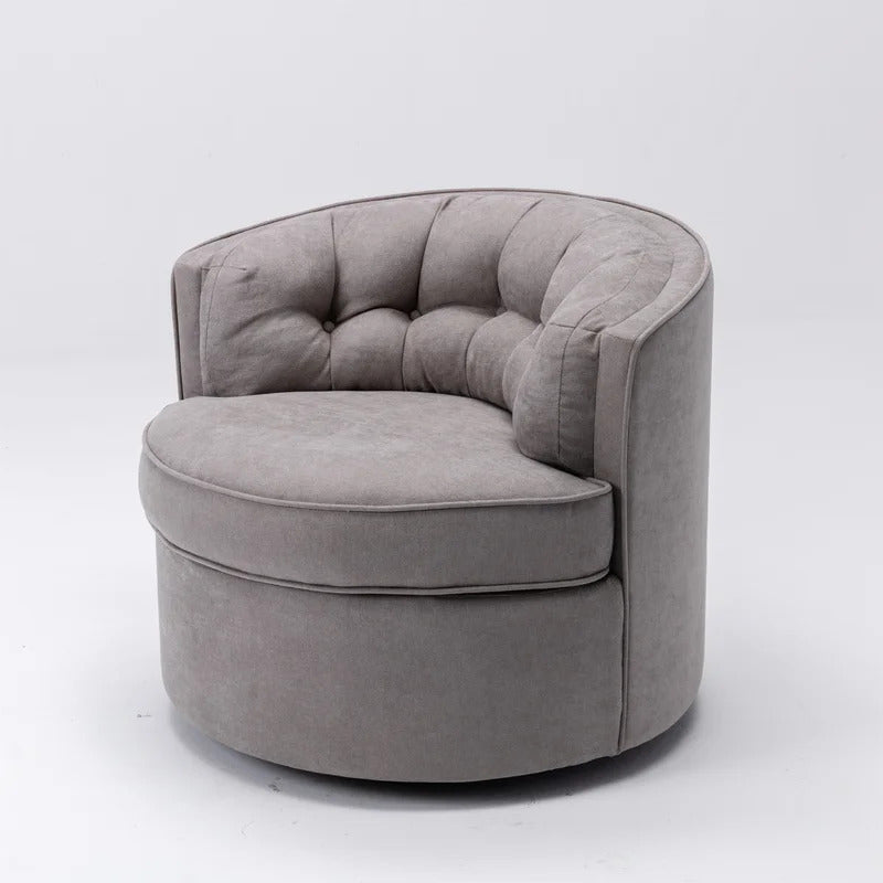 Barrel Chair: 33'' Wide Tufted Linen Barrel Chair