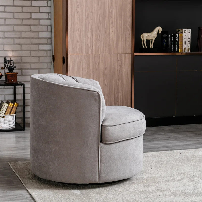 Barrel Chair: 33'' Wide Tufted Linen Barrel Chair