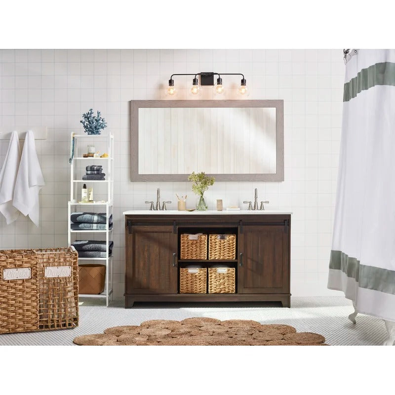 Bathroom Cabinets: 14.5'' W x 63.75'' H x 12'' D Solid Wood Free-Standing Bathroom Shelves