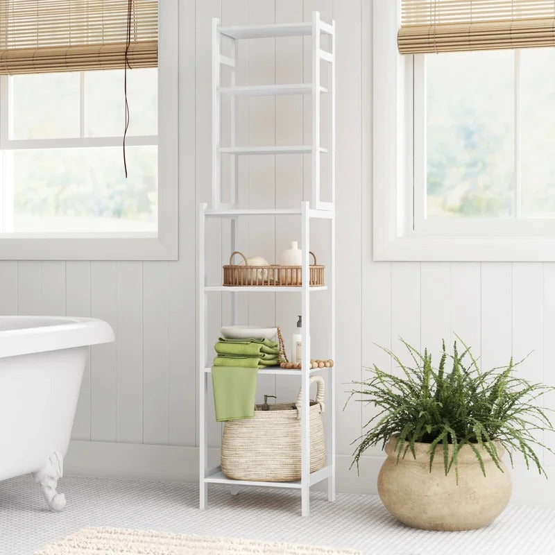 Bathroom Cabinets: 14.5'' W x 63.75'' H x 12'' D Solid Wood Free-Standing Bathroom Shelves