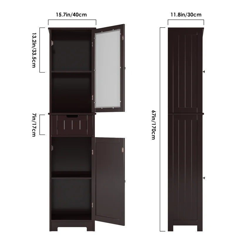 Bathroom Cabinets: 15.7'' W x 67'' H x 11.8'' D Linen Cabinet