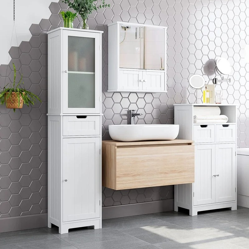 Bathroom Cabinets: 15.7'' W x 67'' H x 11.8'' D Linen Cabinet