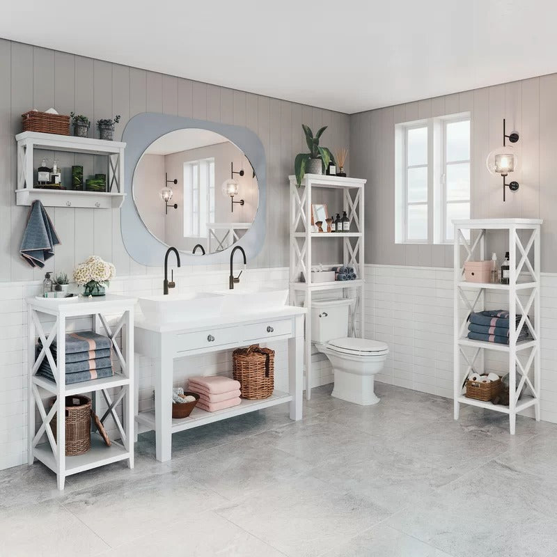 Bathroom Cabinets: 18'' W x 36.25'' H x 14'' D Free-Standing Bathroom Shelves