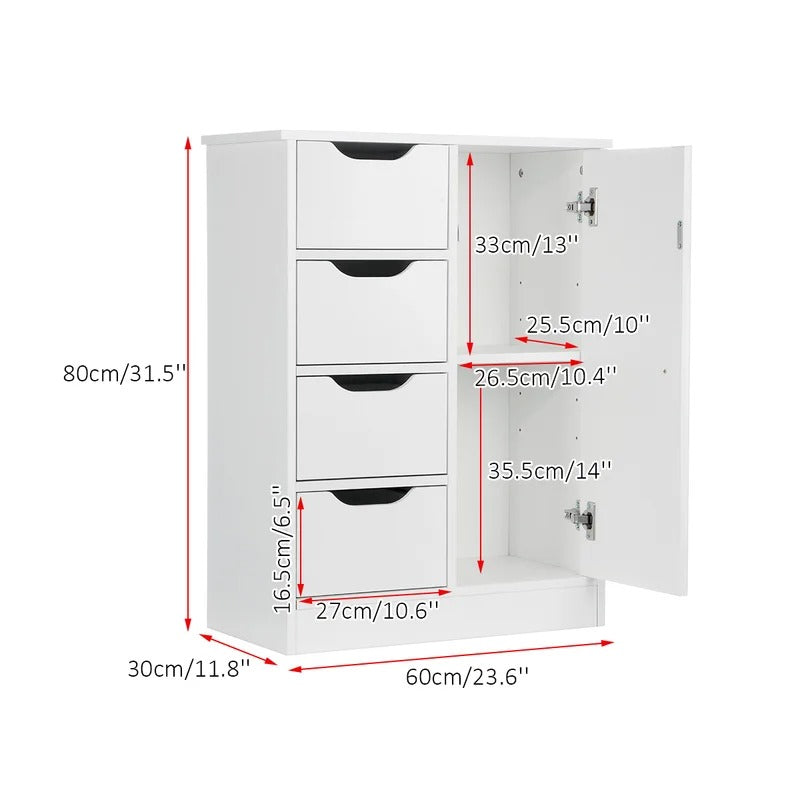 Bathroom Cabinets: 23.6'' W x 31.5'' H x 11.8'' D Free-Standing Bathroom Cabinet