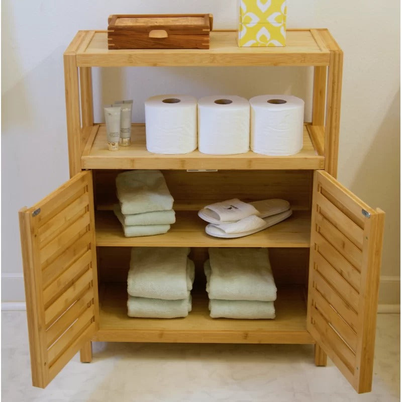Bathroom Cabinets: 25'' W x 32.1'' H x 10.8'' D Solid Wood Free-Standing Bathroom Cabinet