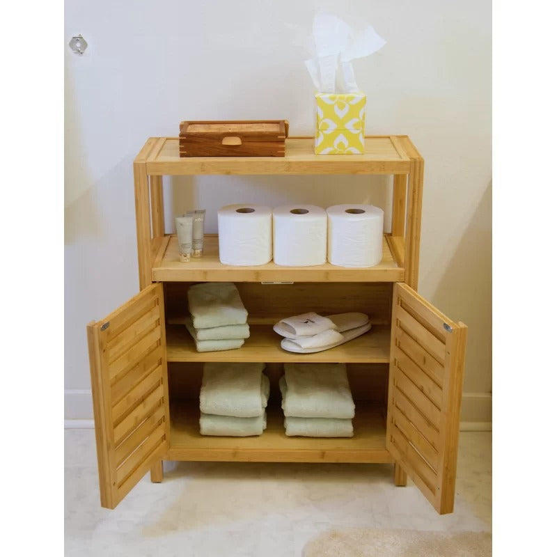 Bathroom Cabinets: 25'' W x 32.1'' H x 10.8'' D Solid Wood Free-Standing Bathroom Cabinet