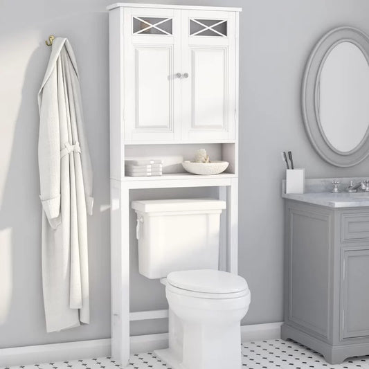 Bathroom Cabinets: 25'' W x 68.25'' H x 8'' D Over-The-Toilet Storage